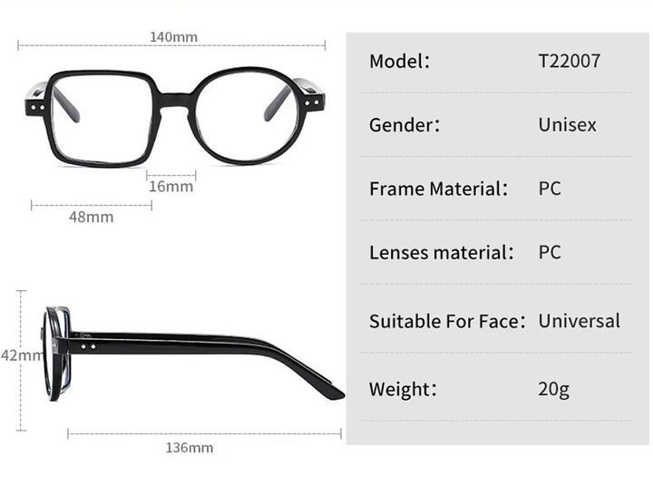 Cubojue Unisex Eyeglasses Ultra-light Frame One Round One Square