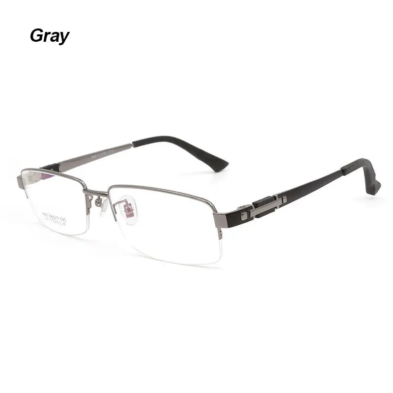 Hotochki Men's Semi Rim Rectangle Titanium Acetate Wood Eyeglasses 8001 - GunGray