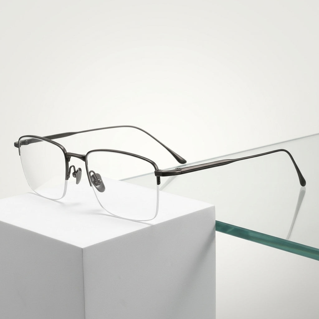 Chashma Ottica Men's Semi Rim Square Titanium Eyeglasses 3812