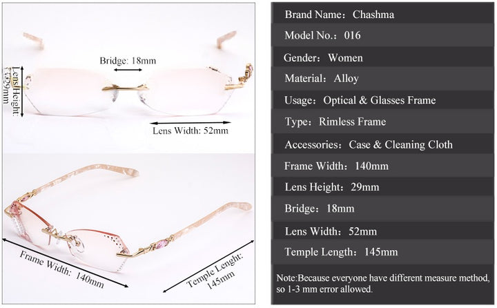 Chashma Womens Rimless Oval Alloy Eyeglasses 016 — view 3 | Chashma at FuzWeb