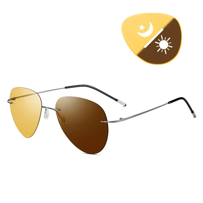 Hdcrafter Men's Rimless Oval Titanium Photochromic Sunglasses 746600 HdCrafter Sunglasses