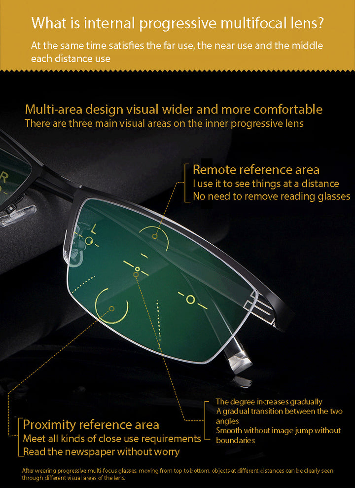 Handoer Unisex Semi Rim Square Alloy Progressive Reading Glasses 56170.