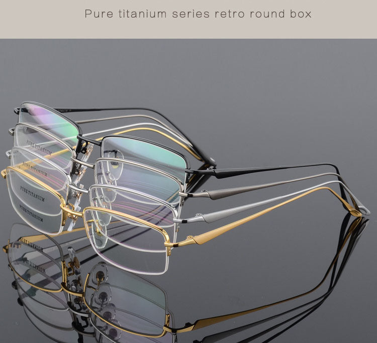 Unisex Titanium Half Rim Eyeglasses Round Box Frame 8272.