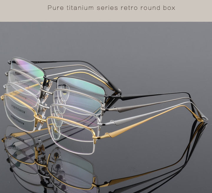 Unisex Titanium Half Rim Eyeglasses Round Box Frame 8272.