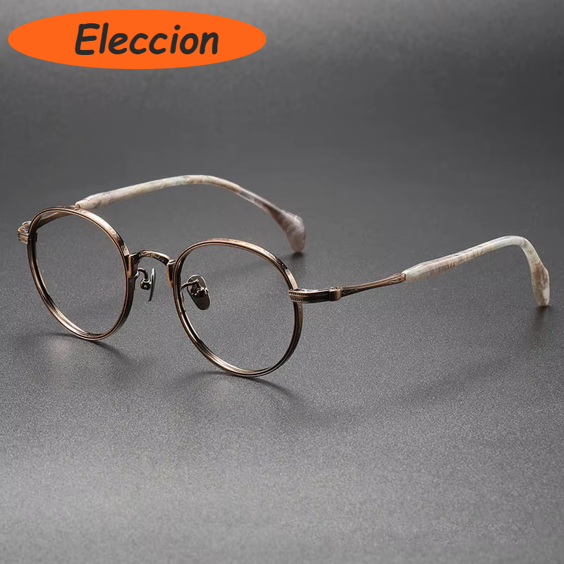 Eleccion Women's Full Rim Round Titanium Eyeglasses 80862 Full Rim Eleccion Black - Bronze