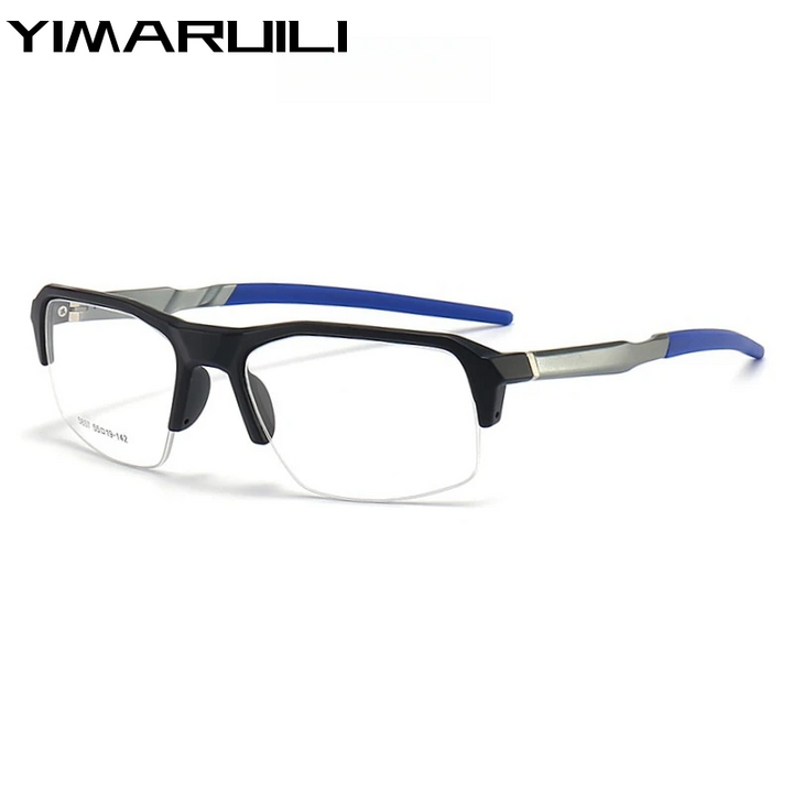Yimaruili Unisex Semi Rim Square Aluminum Tr 90 Sport Eyeglasses 58578