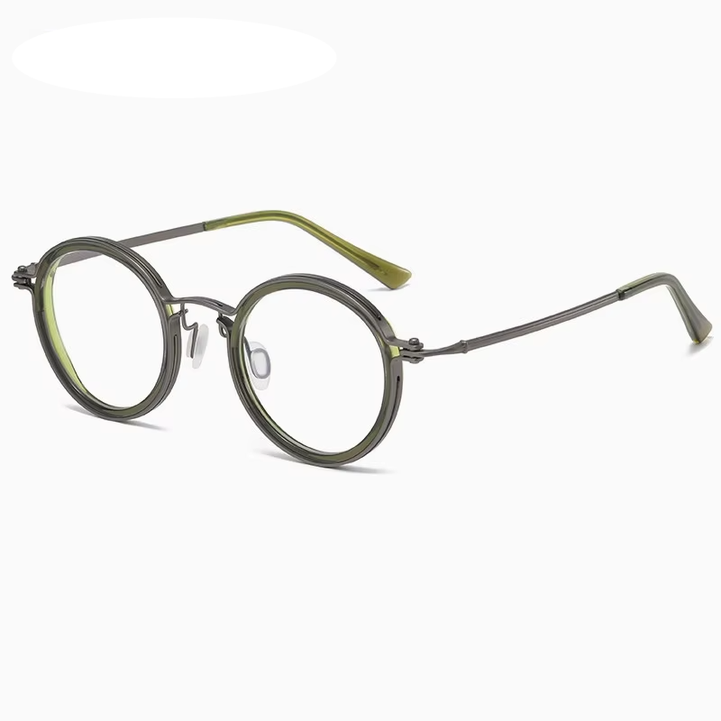 Eleccion Unisex Full Rim Round Acetate Titanium Eyeglasses 945860 Full Rim Eleccion Gray - Green