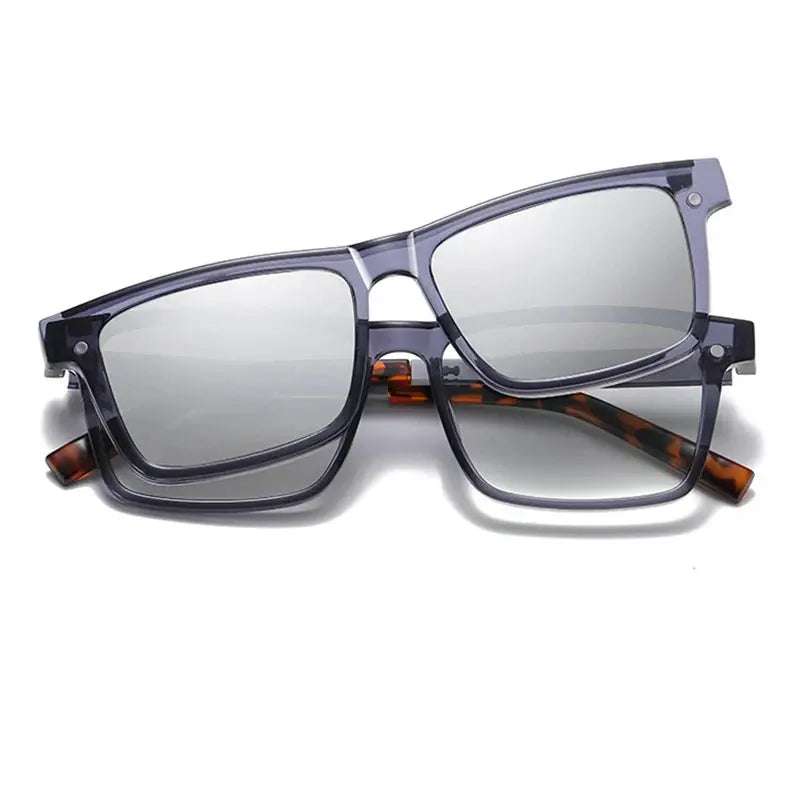 Kansept Unisex Full Rim Square Tr 90 Alloy Reading Glasses Clip On Sunglasses 57703.
