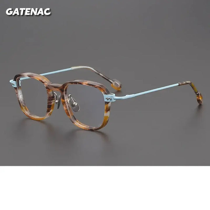 Gatenac Unisex Full Rim Big Square Acetate Titanium Eyeglasses 679009 FuzWeb