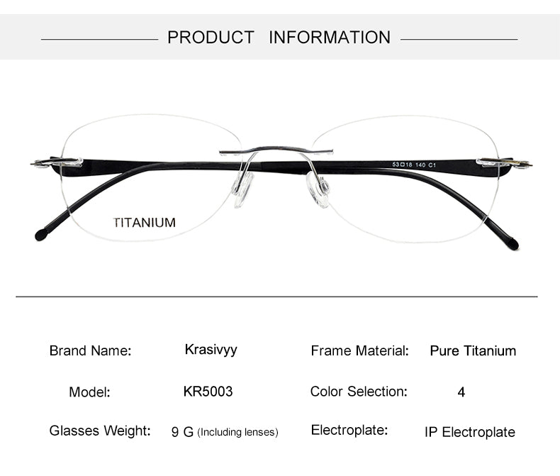 Krasivyy Unisex Rimless Oval Screwless Titanium Rimless Eyeglasses 5003 — view 4 | Krasivyy at FuzWeb