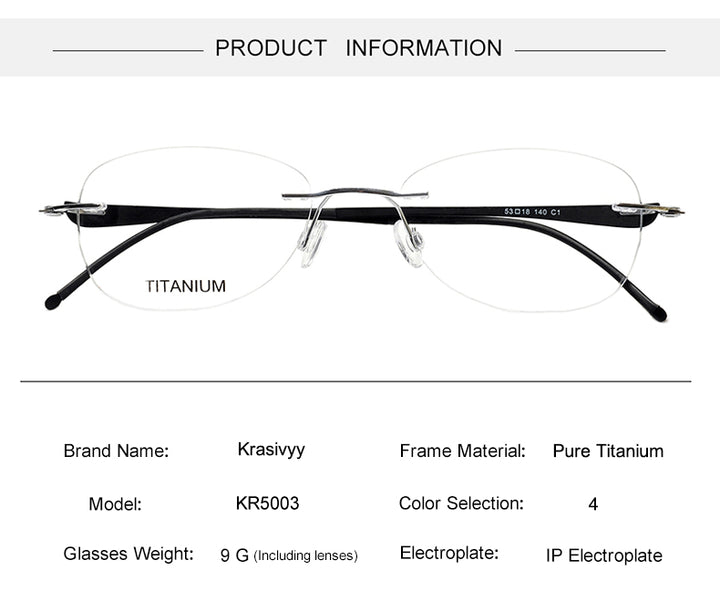 Krasivyy Unisex Rimless Oval Screwless Titanium Rimless Eyeglasses 5003 — view 4 | Krasivyy at FuzWeb