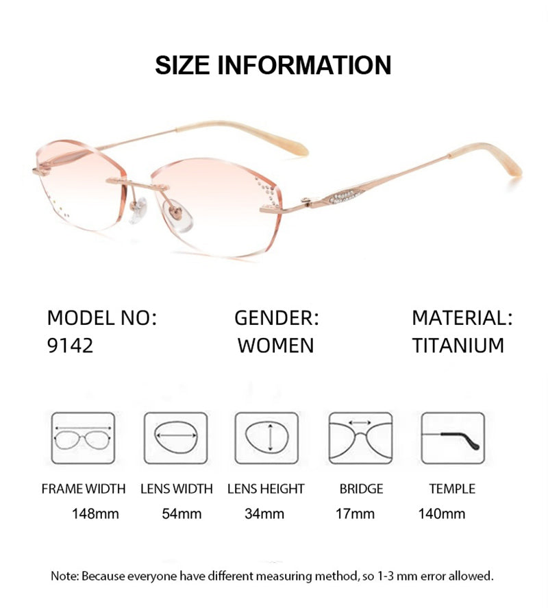 Summer Flower Womens Rimless Big Oval Titanium Eyeglasses 69142 — view 1 | Summer Flower at FuzWeb