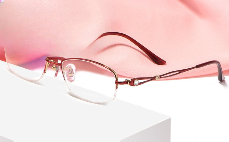 Chashma Ottica Womens Semi Rim Oval Rectangle Titanium Eyeglasses 86015 — view 1 | Chashma Ottica at FuzWeb