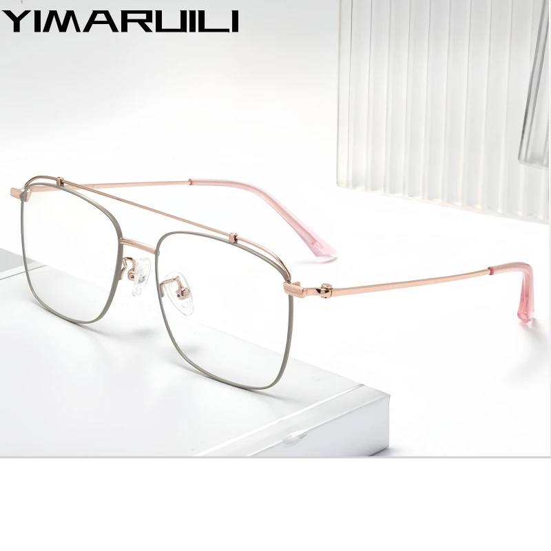 Yimaruili Women's Full Rim Square Double Bridge Titanium Eyeglasses 76007