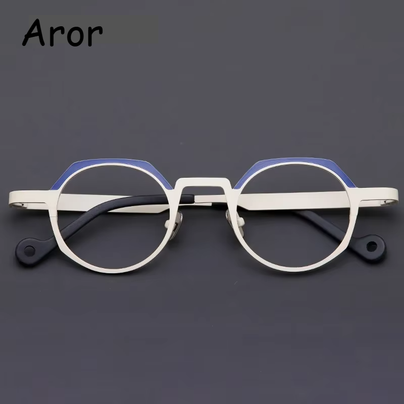Aror Unisex Full Rim Flat Top Round Titanium Eyeglasses 47759 Full Rim Aror
