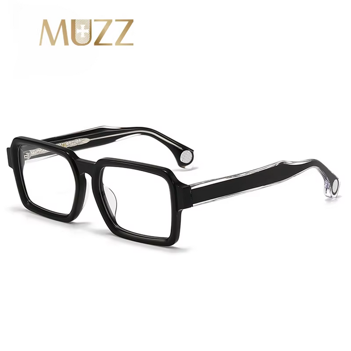 Muzz Men's Full Rim Square Thick Acetate Temple Eyeglasses 84278 Full Rim Muzz