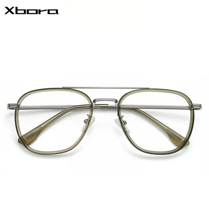 Xbora Unisex Full Rim Oval Double Bridge Tr 90 Alloy Eyeglasses 583015
