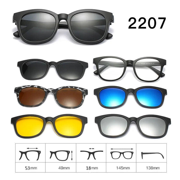 Hdcrafter Unisex Full Rim Acetate Frame 6 In 1 Polarized Magnetic Clip On Sunglasses.
