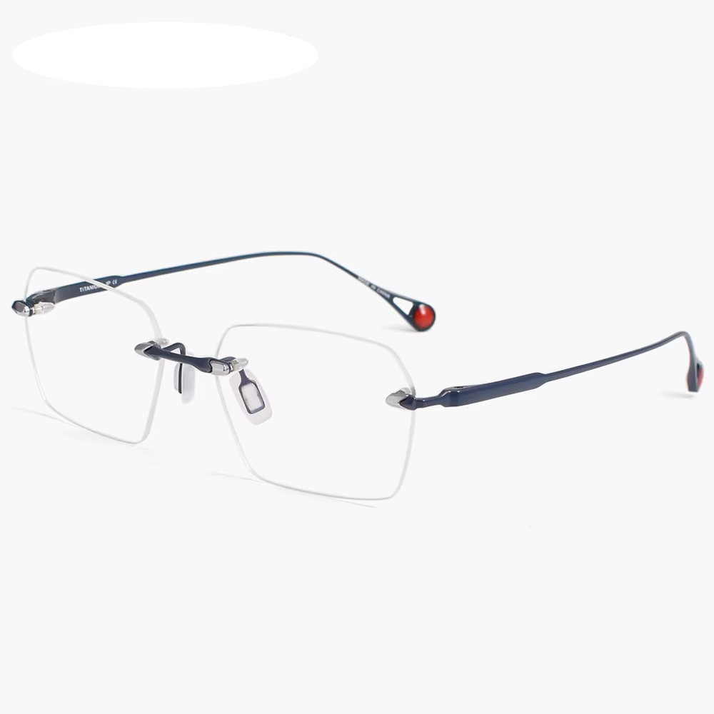 Eleccion Unisex Rimless Square Titanium Eyeglasses 49307 Rimless Eleccion Blue