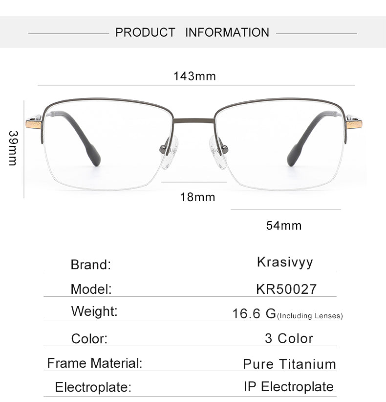 Krasivyy Mens Semi Rim Square Titanium Eyeglasses 35027 — view 1 | Krasivyy at FuzWeb