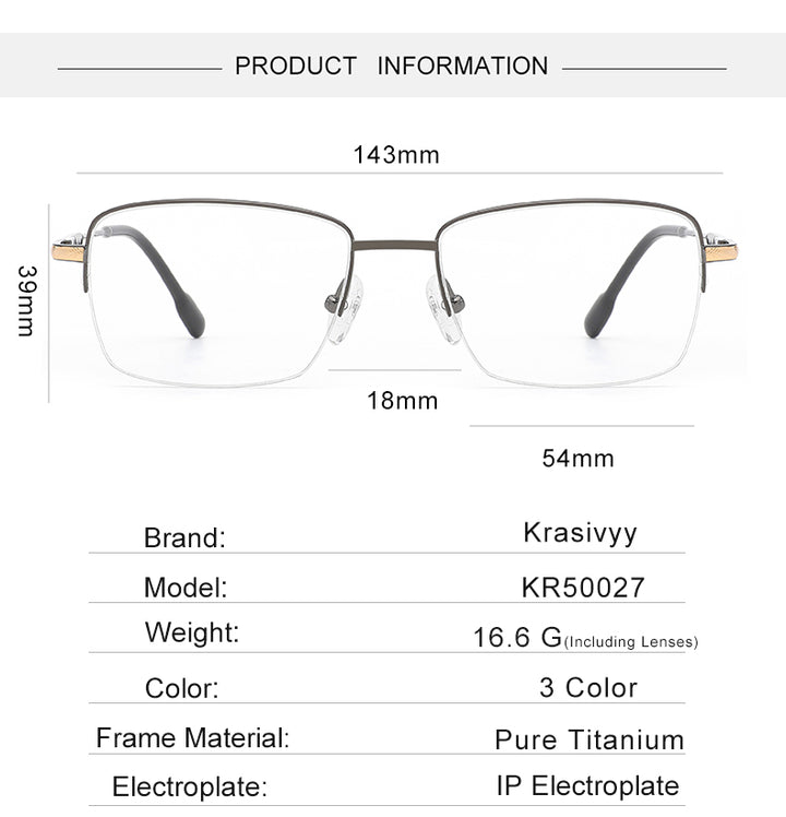 Krasivyy Mens Semi Rim Square Titanium Eyeglasses 35027 — view 1 | Krasivyy at FuzWeb