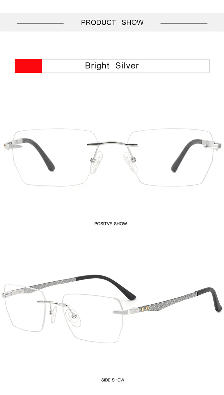 Krasivyy Mens Rimless Square Carbon Fiber Titanium Eyeglasses Kr16027 — view 8 | Krasivyy at FuzWeb