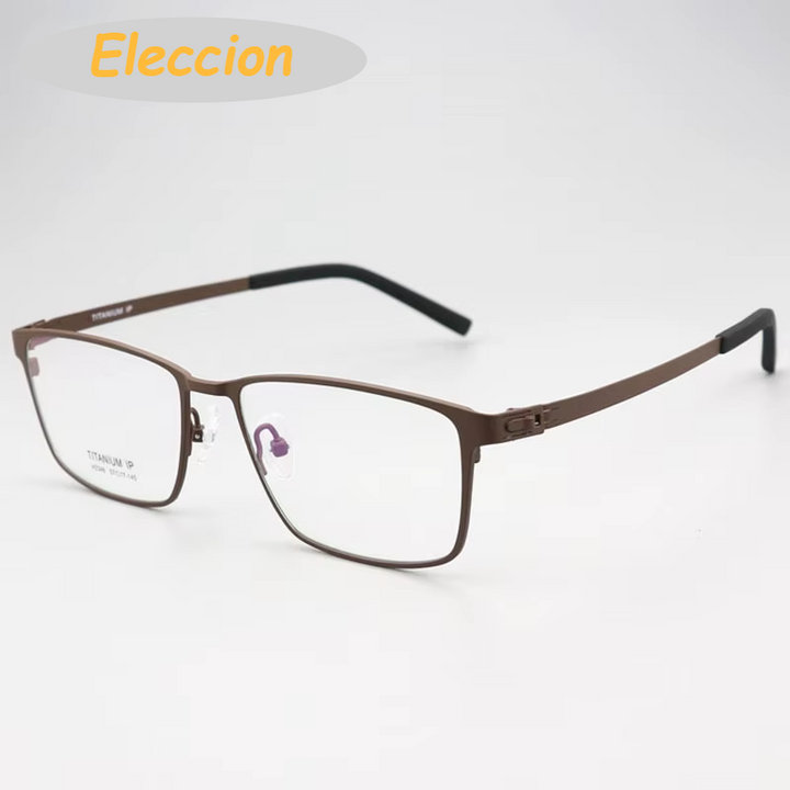 Eleccion Men's Full Rim Big Square Screwless Titanium Eyeglasses 42346