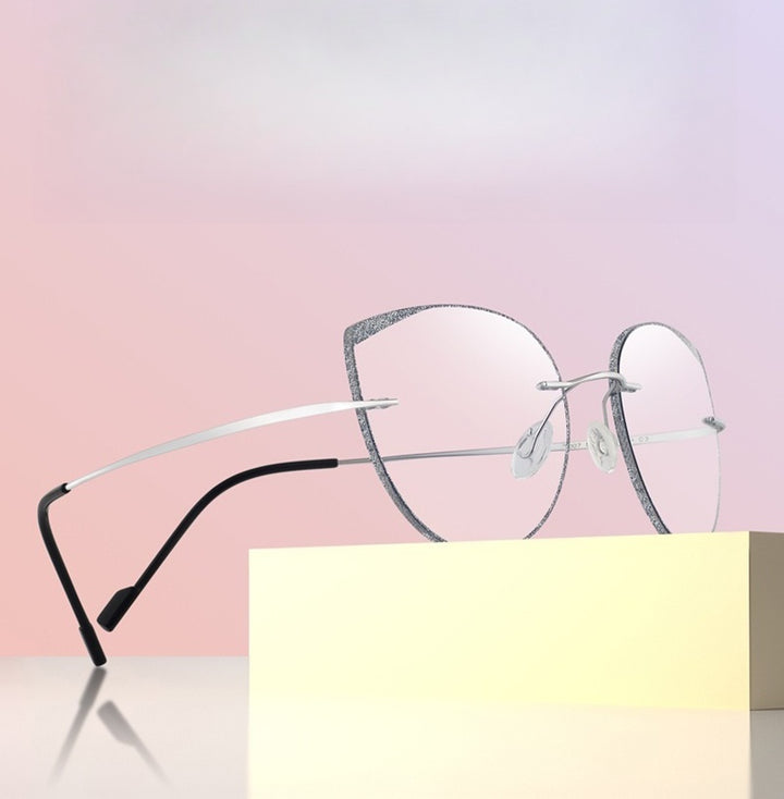 Chashma Womens Rimless Round Cat Eye Titanium Eyeglasses 431814 — view 1 | Chashma at FuzWeb