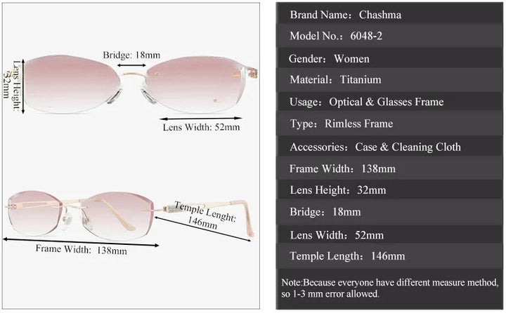 Chashma Womens  Rimless Square Titanium Eyeglasses 6048 — view 7 | Chashma at FuzWeb