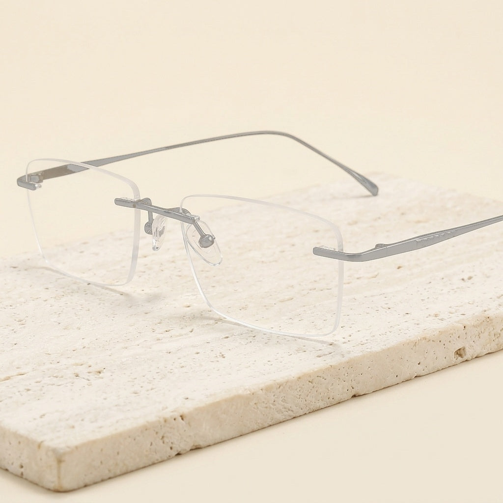 Chashma Ottica Unisex Rimless Square Titanium Eyeglasses 409069 - Silver