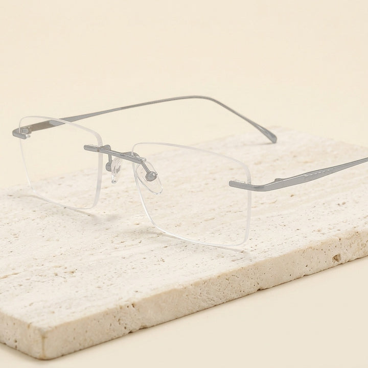 Chashma Ottica Unisex Rimless Square Titanium Eyeglasses 409069 - Silver