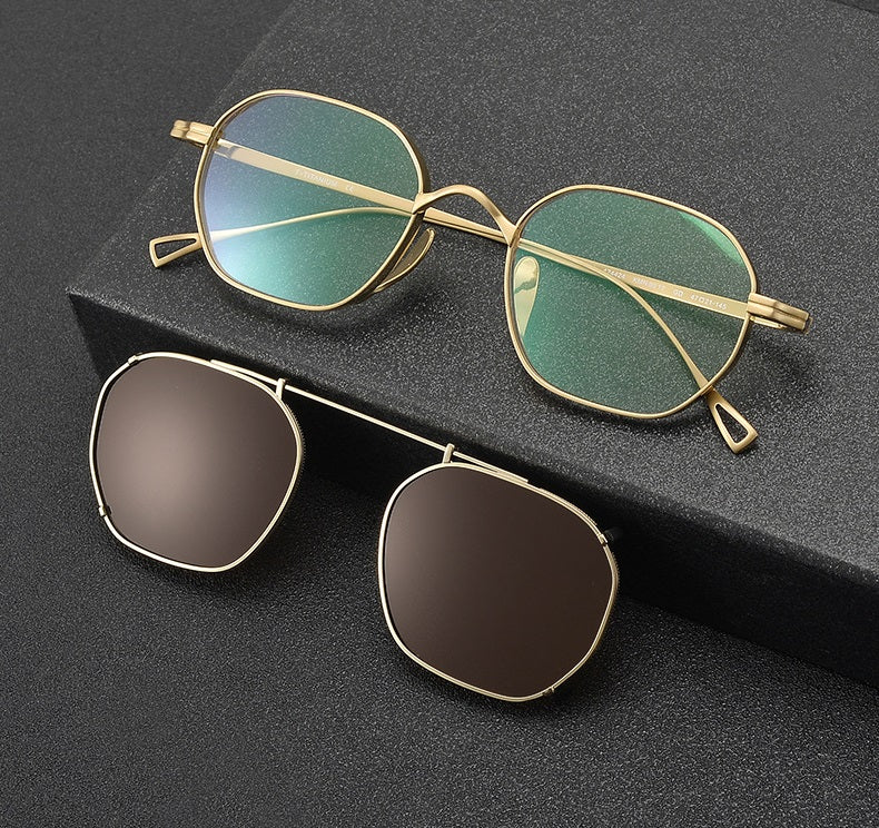 Bobbie Unisex Full Rim Polygon Titanium Eyeglasses Clip On Sunglasses 619917 — view 1 | Bobbie at FuzWeb