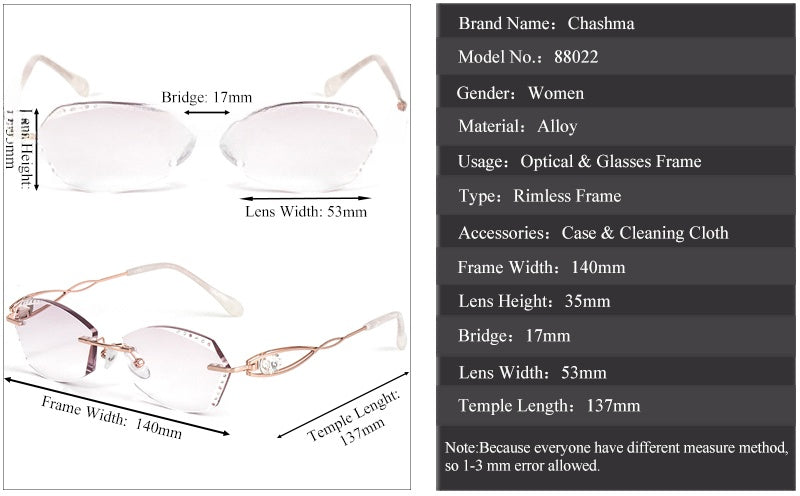 Chashma Ottica Womens Rimless Oval Cat Eye Titanium Eyeglasses 880224 — view 1 | Chashma Ottica at FuzWeb