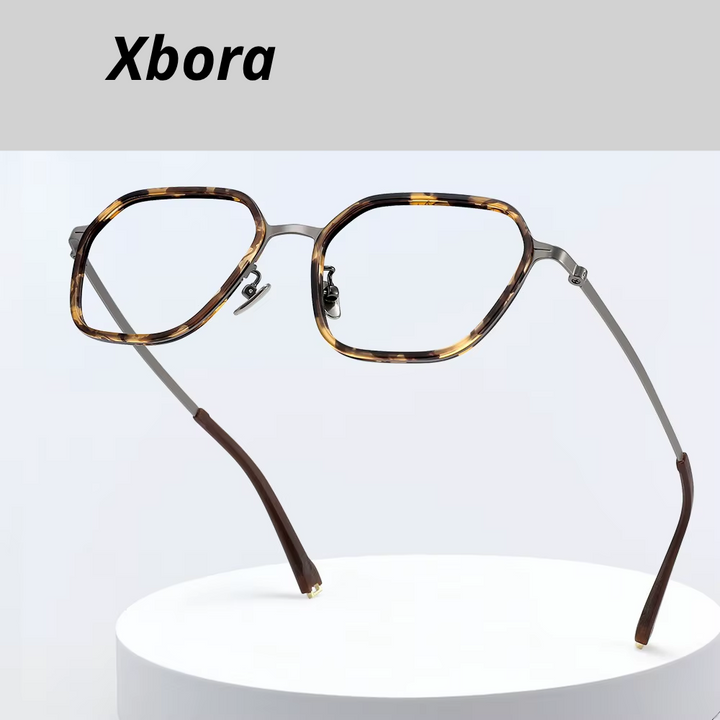 Xbora Unisex Full Rim Big Polygonal Tr 90 Titanium Eyeglasses 26016