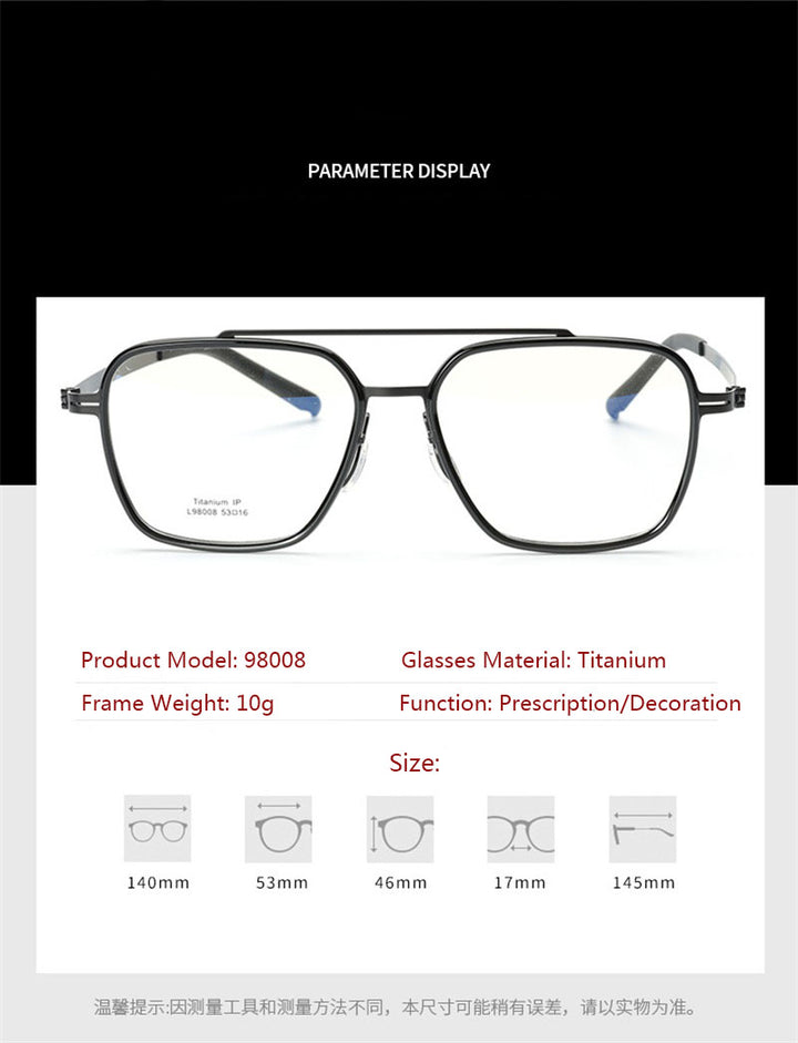 Hdcrafter Unisex Full Rim Square Double Bridge Titanium Eyeglasses 42988 — view 6 | Hdcrafter Eyeglasses at FuzWeb