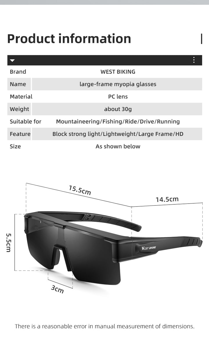 West Biking Unisex Semi Rim Square Polycarbonate Over Frame Polarized Sunglasses 9607931 — view 1 | West Biking at FuzWeb
