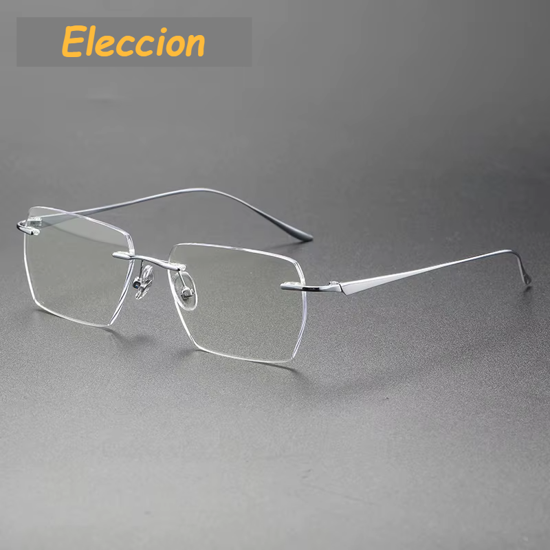 Eleccion Unisex Rimless Flat Top Square Titanium Eyeglasses 480958