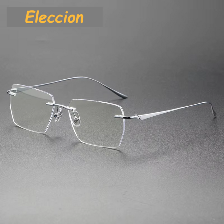 Eleccion Unisex Rimless Flat Top Square Titanium Eyeglasses 480958 Rimless Eleccion Silver