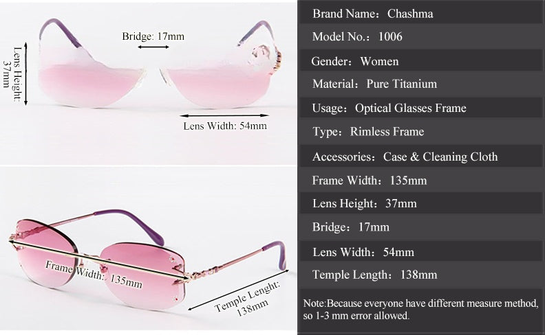 Chashma Womens Rimless Oval Square Titanium Eyeglasses 100697 — view 1 | Chashma at FuzWeb