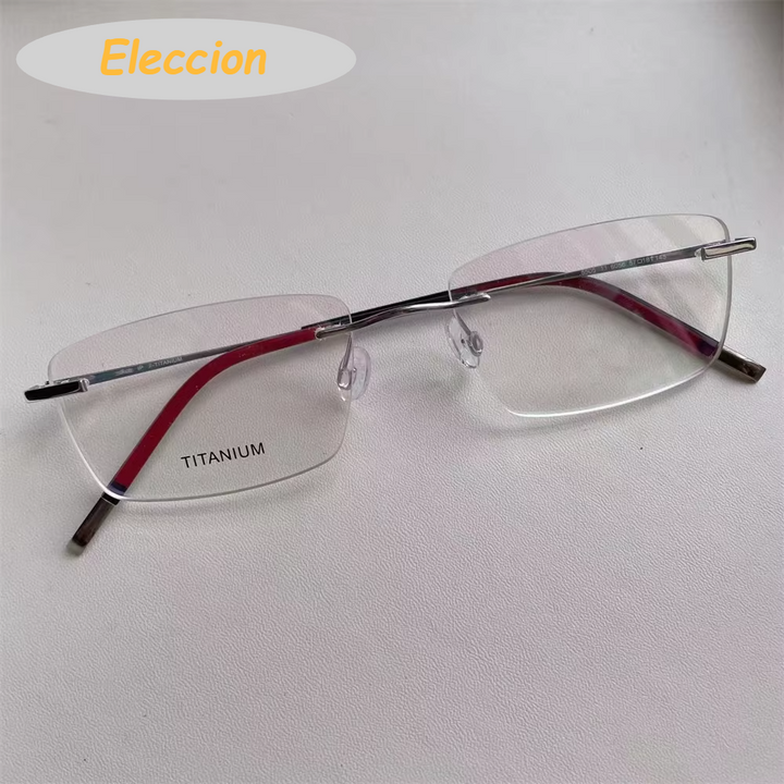 Eleccion Unisex Rimless Square Titanium Eyeglasses 947577 Rimless Eleccion Silver