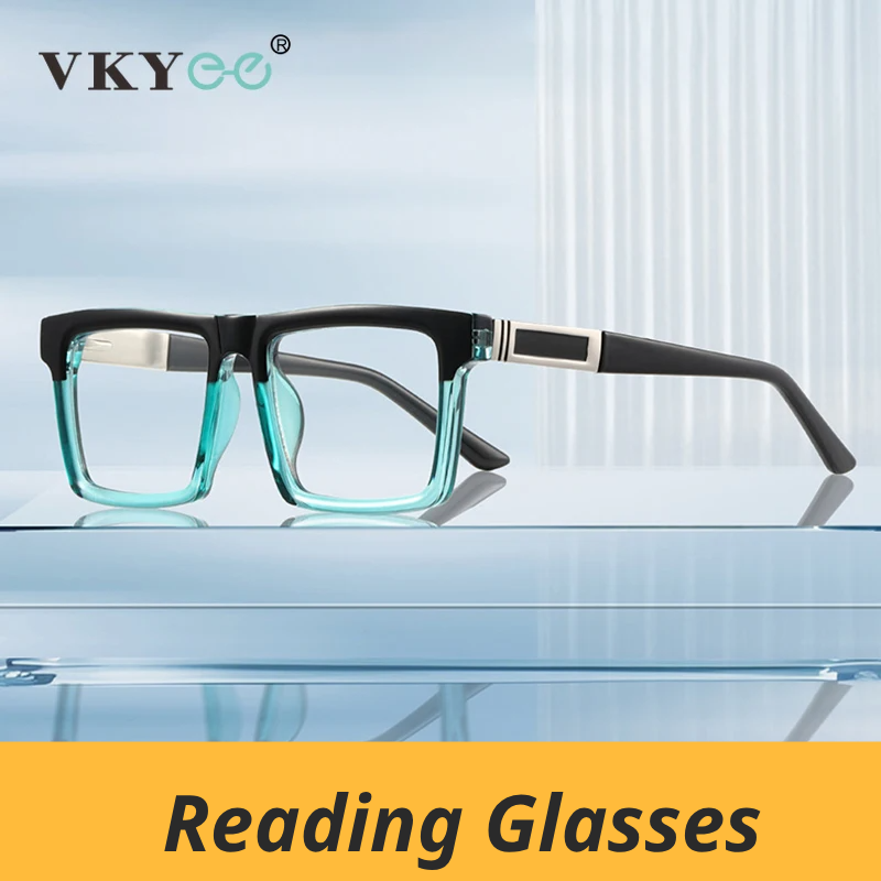 Vicky Men's Full Rim Square Brow Line Tr 90 Alloy Reading Glasses 360034