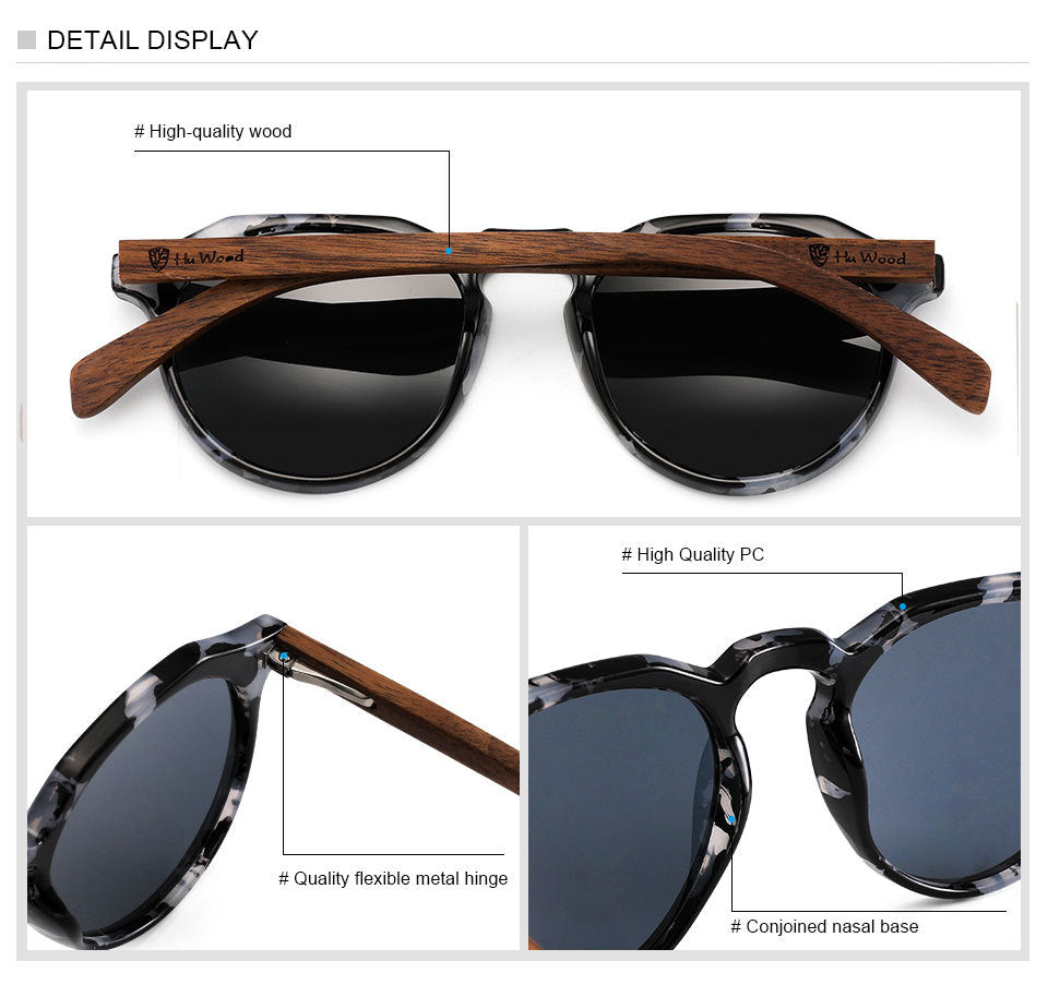 Yimaruili Unisex Full Rim Round Wood Frame HD Polarized Sunglasses 8048 — view 2 | Yimaruili Sunglasses at FuzWeb