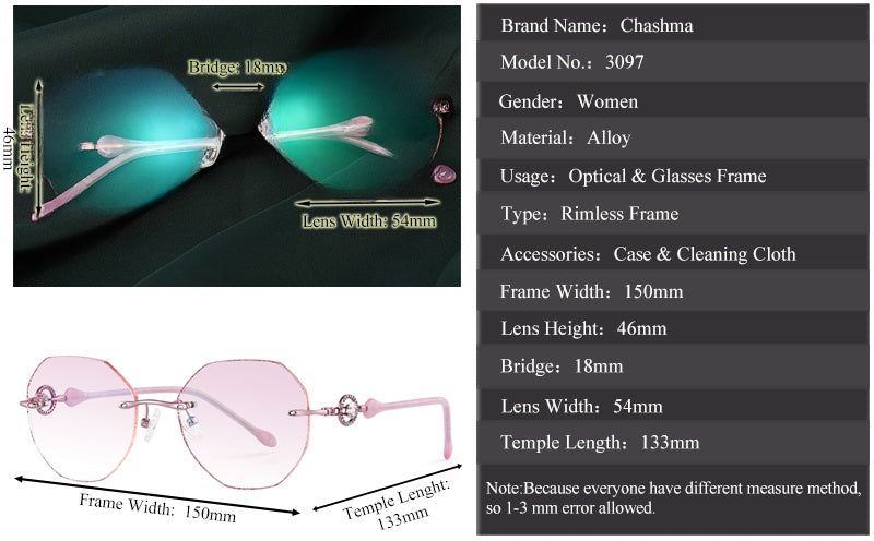 Chashma Ottica Womens Rimless Big Polygon Titanium Eyeglasses 309776 — view 2 | Chashma Ottica at FuzWeb