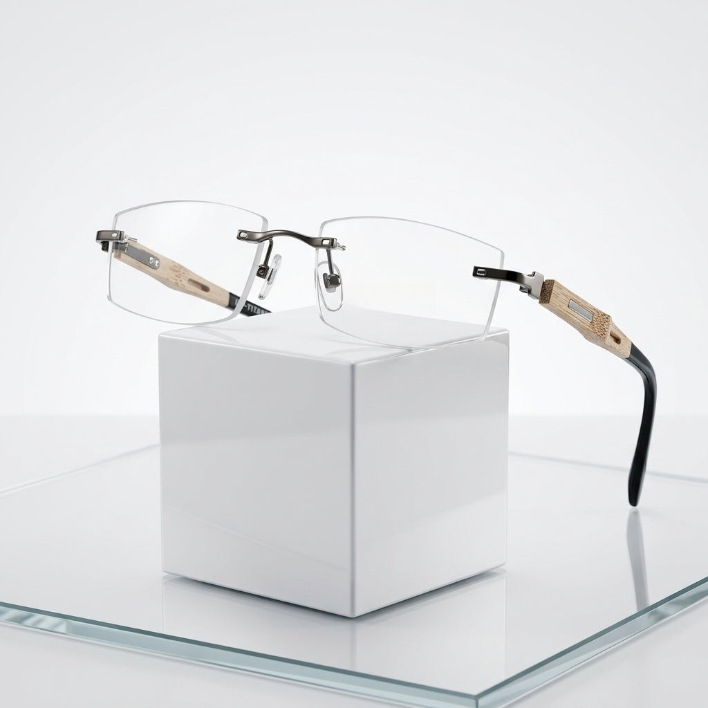 Chashma Ottica Men's Rimless Square Titanium Bamboo Eyeglasses 866 — Luxury Studio
