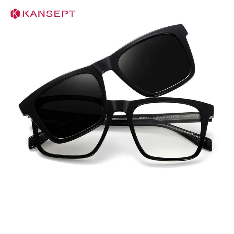 Kansept Unisex Full Rim Square Tr 90 Alloy Reading Glasses Clip On Sunglasses 34202.