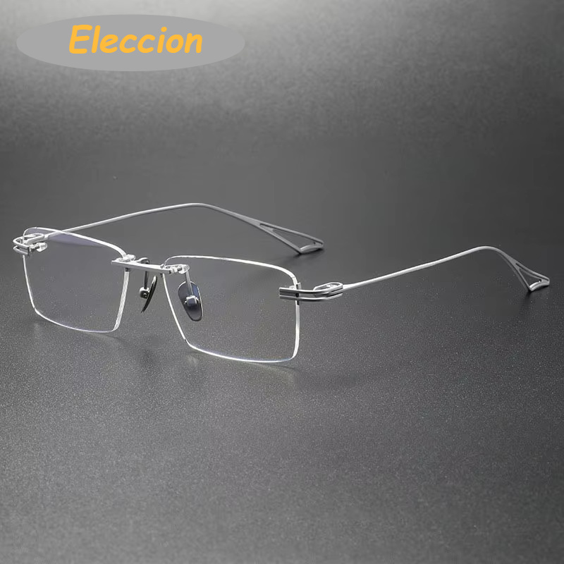 Eleccion Unisex Rimless Square Titanium Eyeglasses 14034