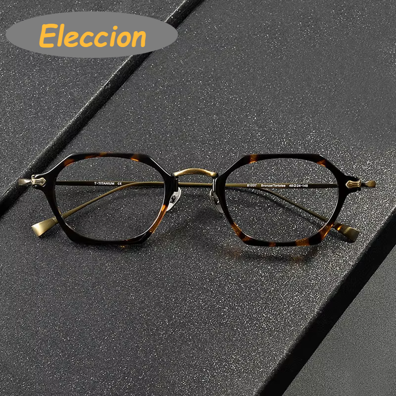 Eleccion Unisex Full Rim Polygon Acetate Titanium Eyeglasses 945502 Full Rim Eleccion