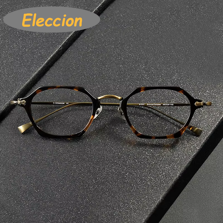 Eleccion Unisex Full Rim Polygon Acetate Titanium Eyeglasses 945502