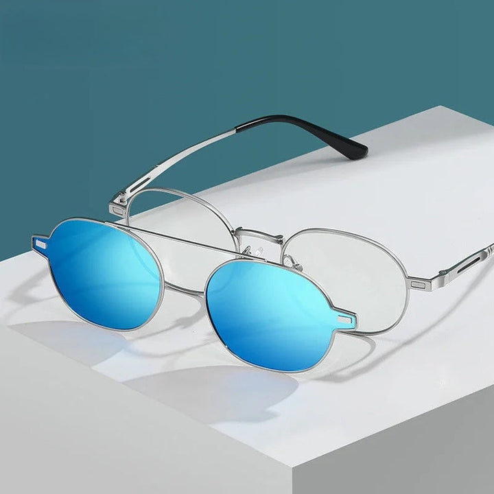 Chashma Ottica Unisex Full Rim Oval Alloy Eyeglasses Clip On Polarized Sunglasses 8802 - Cover