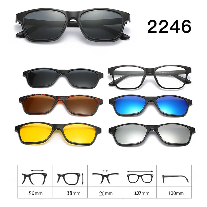 Hdcrafter Unisex Full Rim Acetate Frame 6 In 1 Polarized Magnetic Clip On Sunglasses.